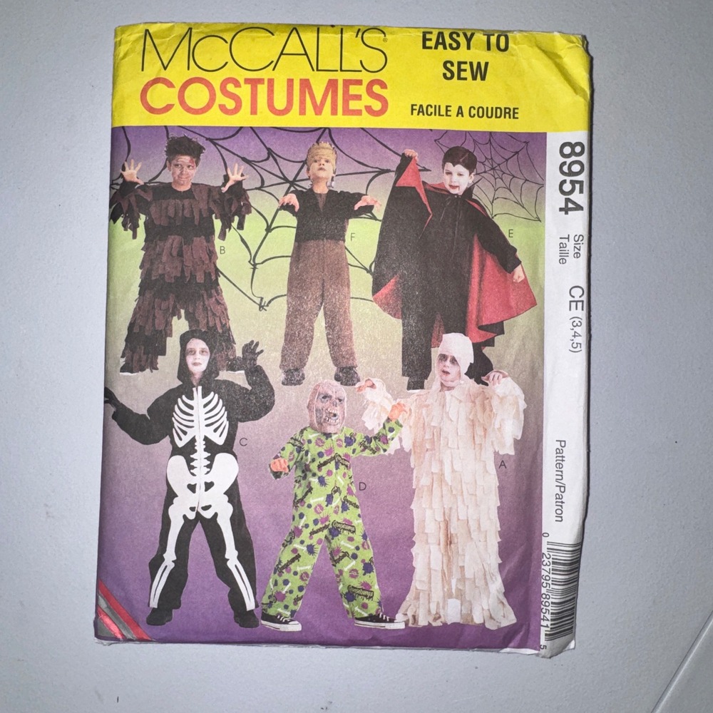McCall's 8954 Scary Halloween Costume Sewing Pattern Multi Size 3-5 Uncut 1997